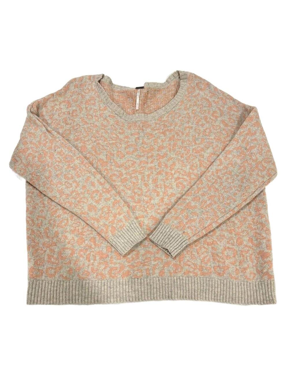 Free People Alpaca Blend Animal Print Boat Neck Sweater Peach Beige Small